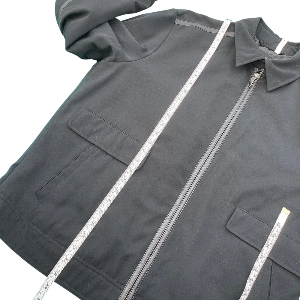 Claiborne Mens Full Zip Quilted Lined Jacket Black Faux Leather Trim Lrg *as is